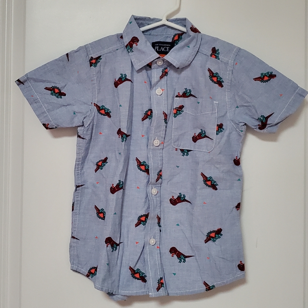 The Children's Place Kids Dinosaur Print Blue Short Sleev Shirt - Size 5T